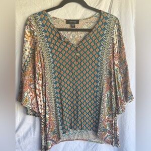 Karen Kane Size XS Captivating Multicolor Geometric Bohemian Print Top